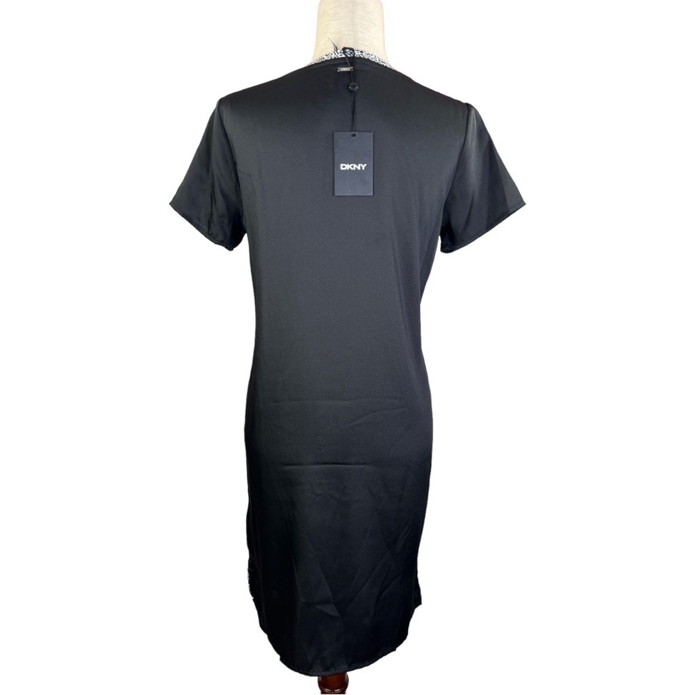 DKNY WOMAN’S IVY LACE FRINGED PULL OVER STYLE  BLACK SHORT SLEEVE DRESS SZ XS - Picture 5 of 12